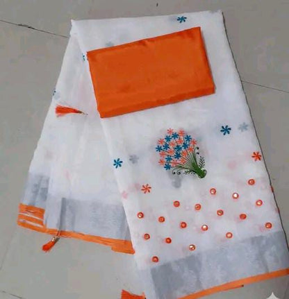 Krivity Brand Bollywood Cotton Linen Saree.