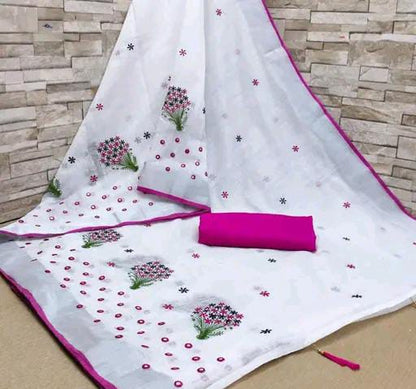 Krivity Brand Bollywood Cotton Linen Saree.