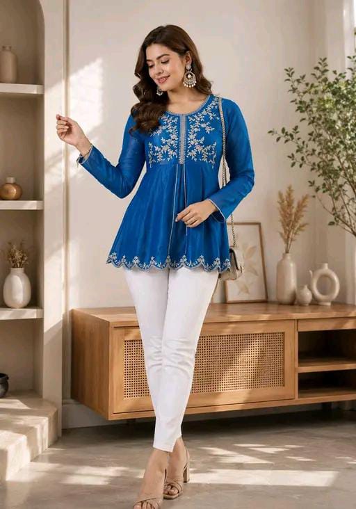 Trendy Women Embroidered Top & Shrug Set | Indo-Western Crop To...