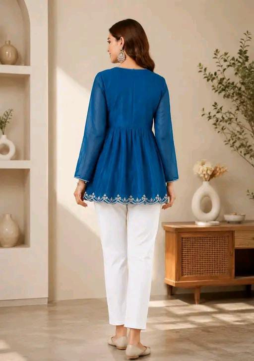 Trendy Women Embroidered Top & Shrug Set | Indo-Western Crop To...
