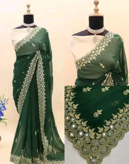 Gabani Fashion Cutwork Mirror Saree