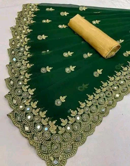 Gabani Fashion Cutwork Mirror Saree
