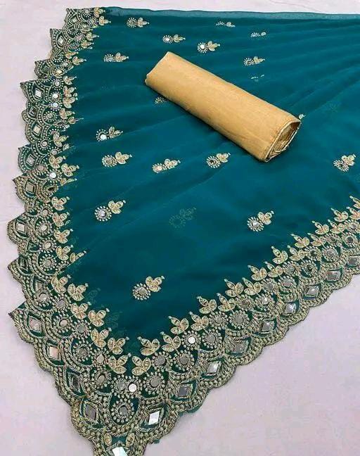 Gabani Fashion Cutwork Mirror Saree