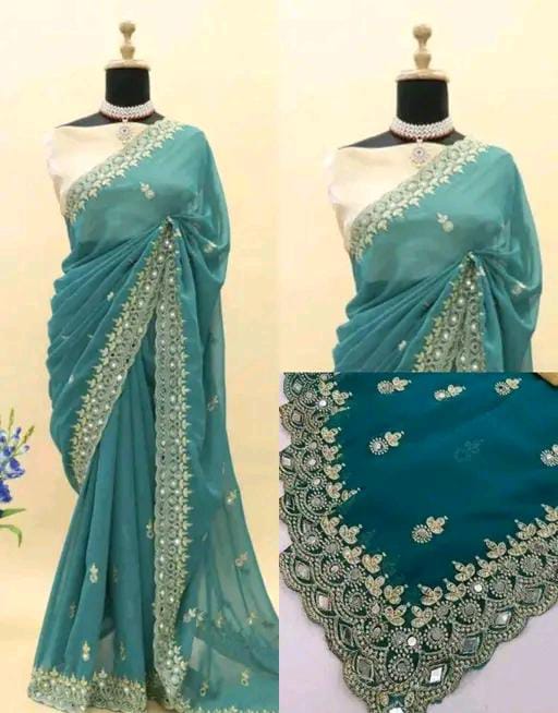 Gabani Fashion Cutwork Mirror Saree