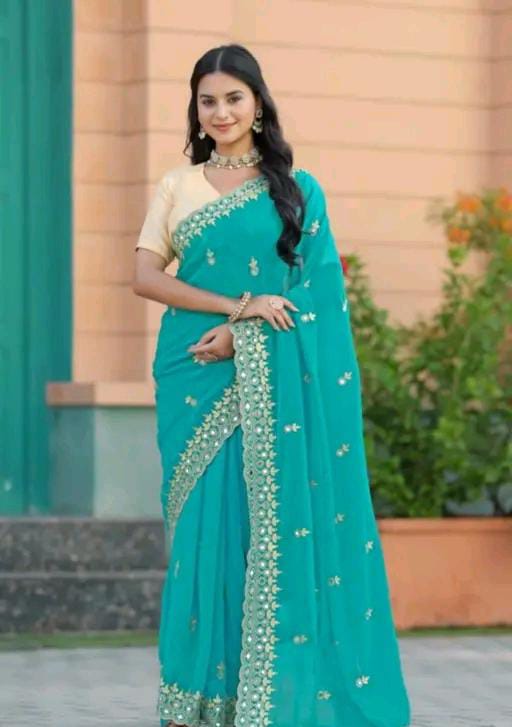 Gabani Fashion Cutwork Mirror Saree