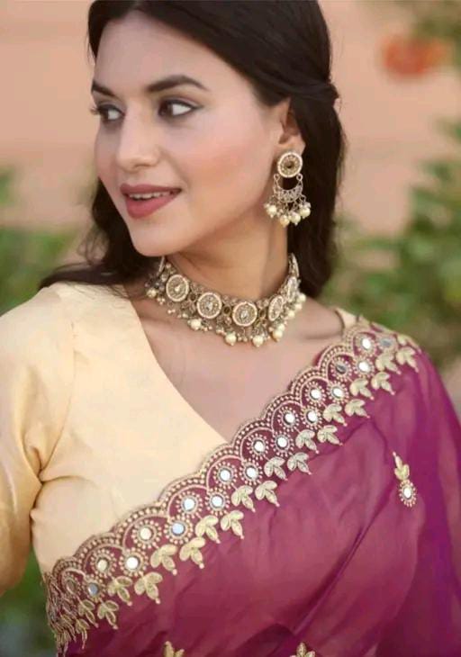 Gabani Fashion Cutwork Mirror Saree