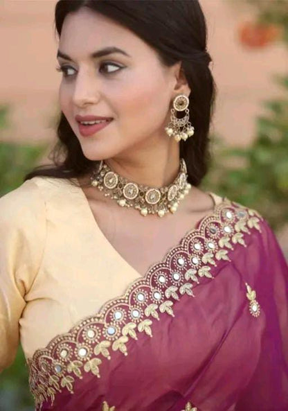 Gabani Fashion Cutwork Mirror Saree