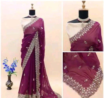 Gabani Fashion Cutwork Mirror Saree