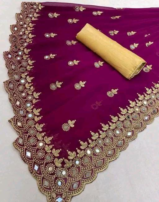 Gabani Fashion Cutwork Mirror Saree