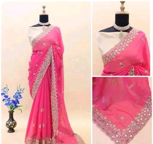 Gabani Fashion Cutwork Mirror Saree