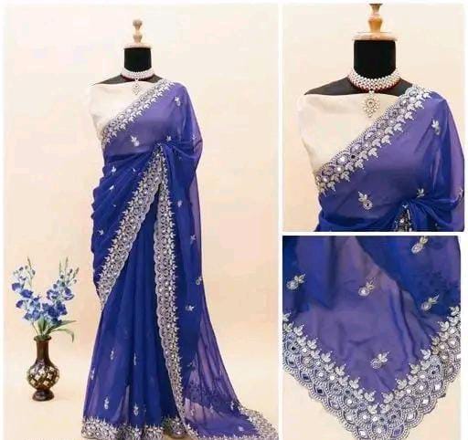 Gabani Fashion Cutwork Mirror Saree