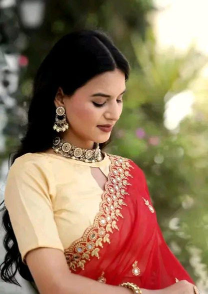 Gabani Fashion Cutwork Mirror Saree