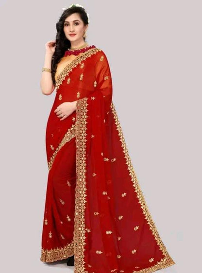 Gabani Fashion Cutwork Mirror Saree