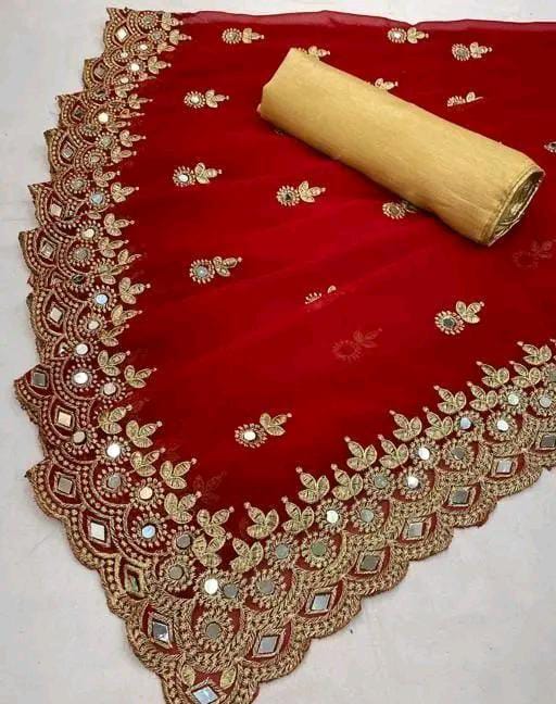 Gabani Fashion Cutwork Mirror Saree