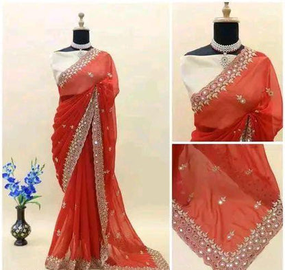 Gabani Fashion Cutwork Mirror Saree
