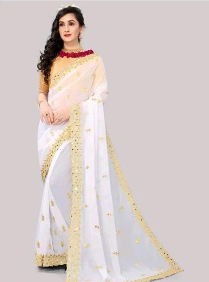 Gabani Fashion Cutwork Mirror Saree