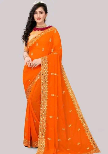 Gabani Fashion Cutwork Mirror Saree