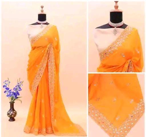 Gabani Fashion Cutwork Mirror Saree