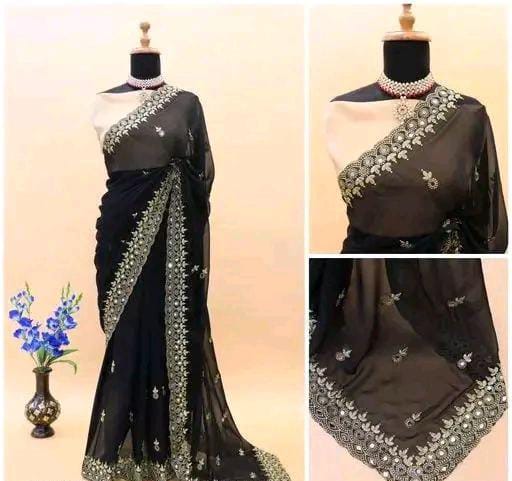 Gabani Fashion Cutwork Mirror Saree