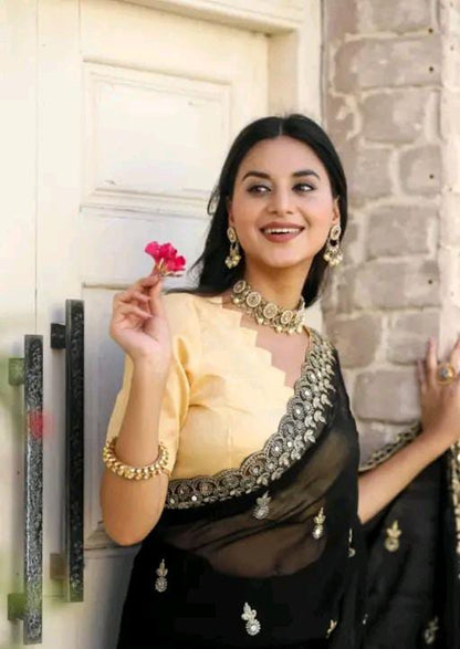 Gabani Fashion Cutwork Mirror Saree