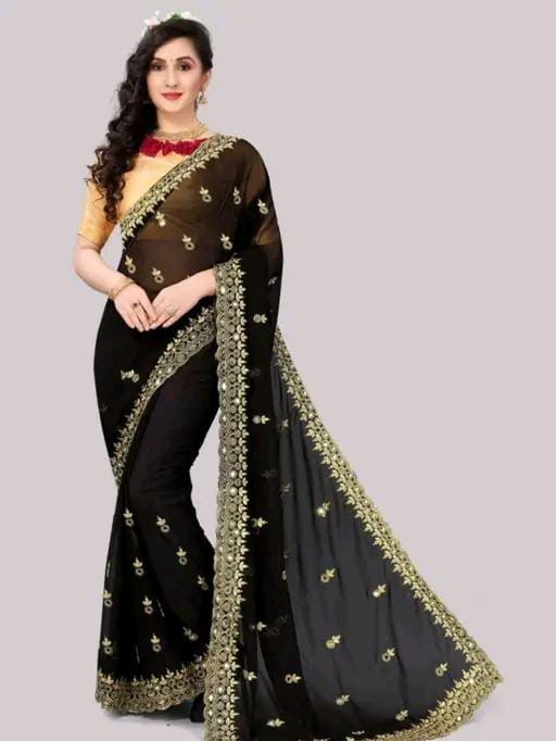 Gabani Fashion Cutwork Mirror Saree