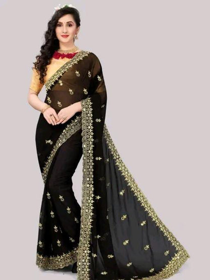 Gabani Fashion Cutwork Mirror Saree